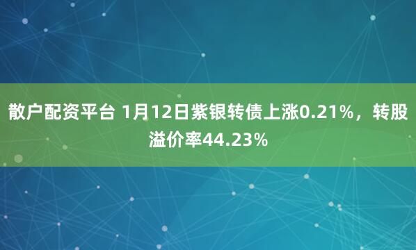 散户配资平台 1月12日紫银转债上涨0.21%，转股溢价率44.23%